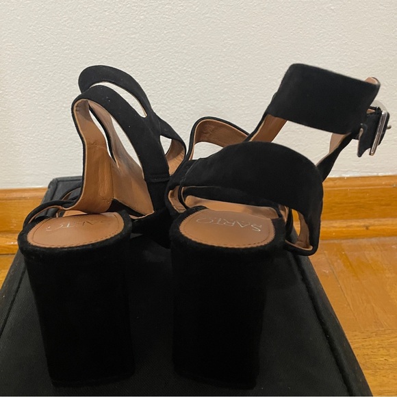 Franco Sarto Tristan Strappy Black Suede Leather Block Heel Sandal Size 8 New - Picture 3 of 5